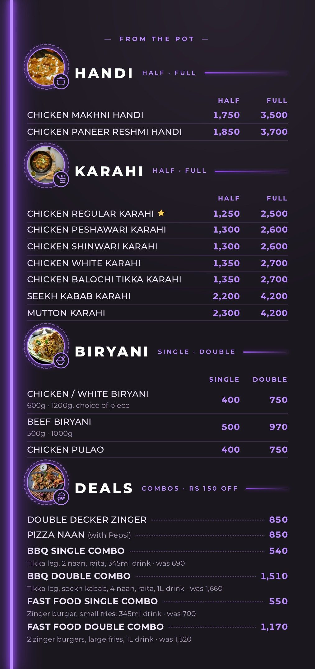 Karahi, handi, biryani and deals