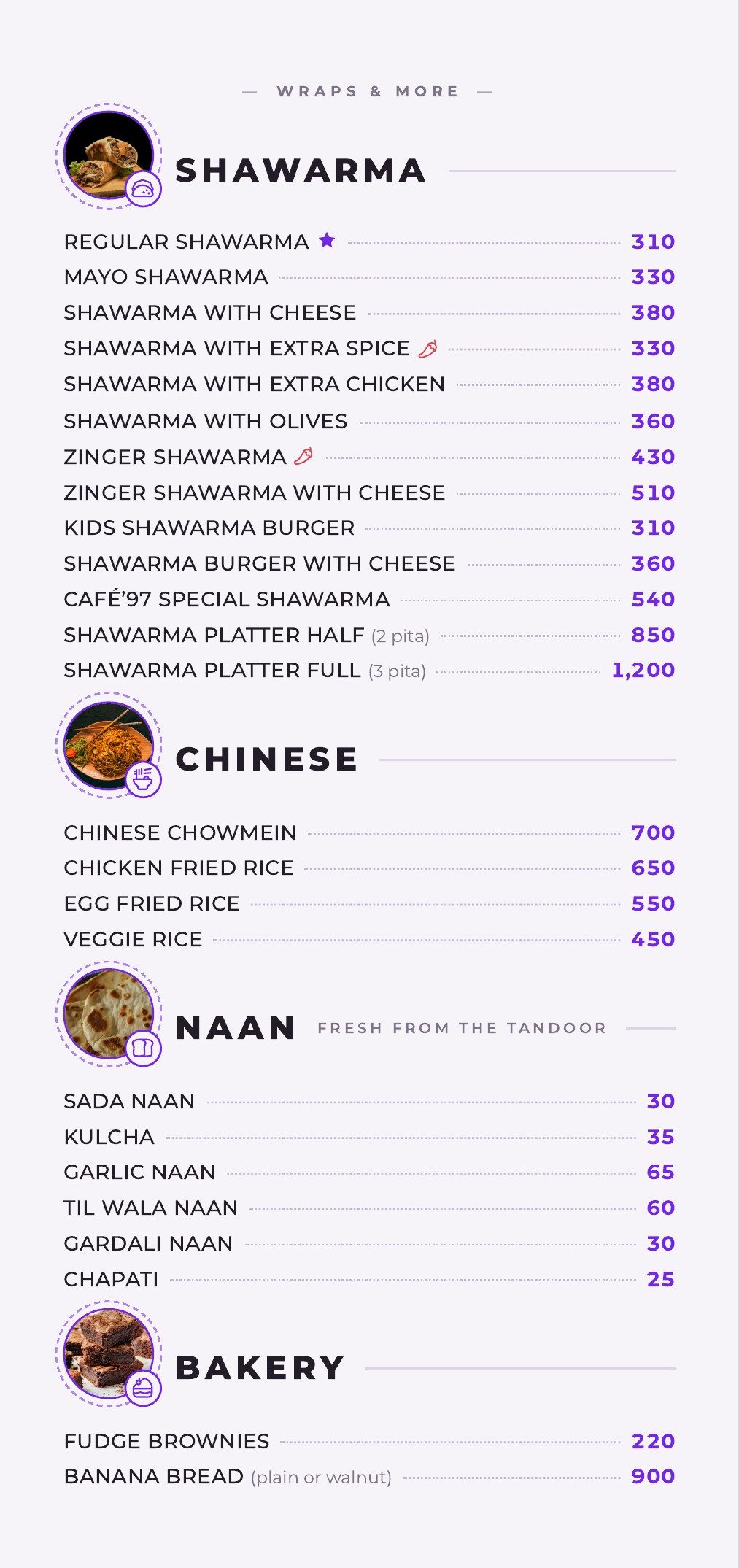 Shawarma, Chinese and naan